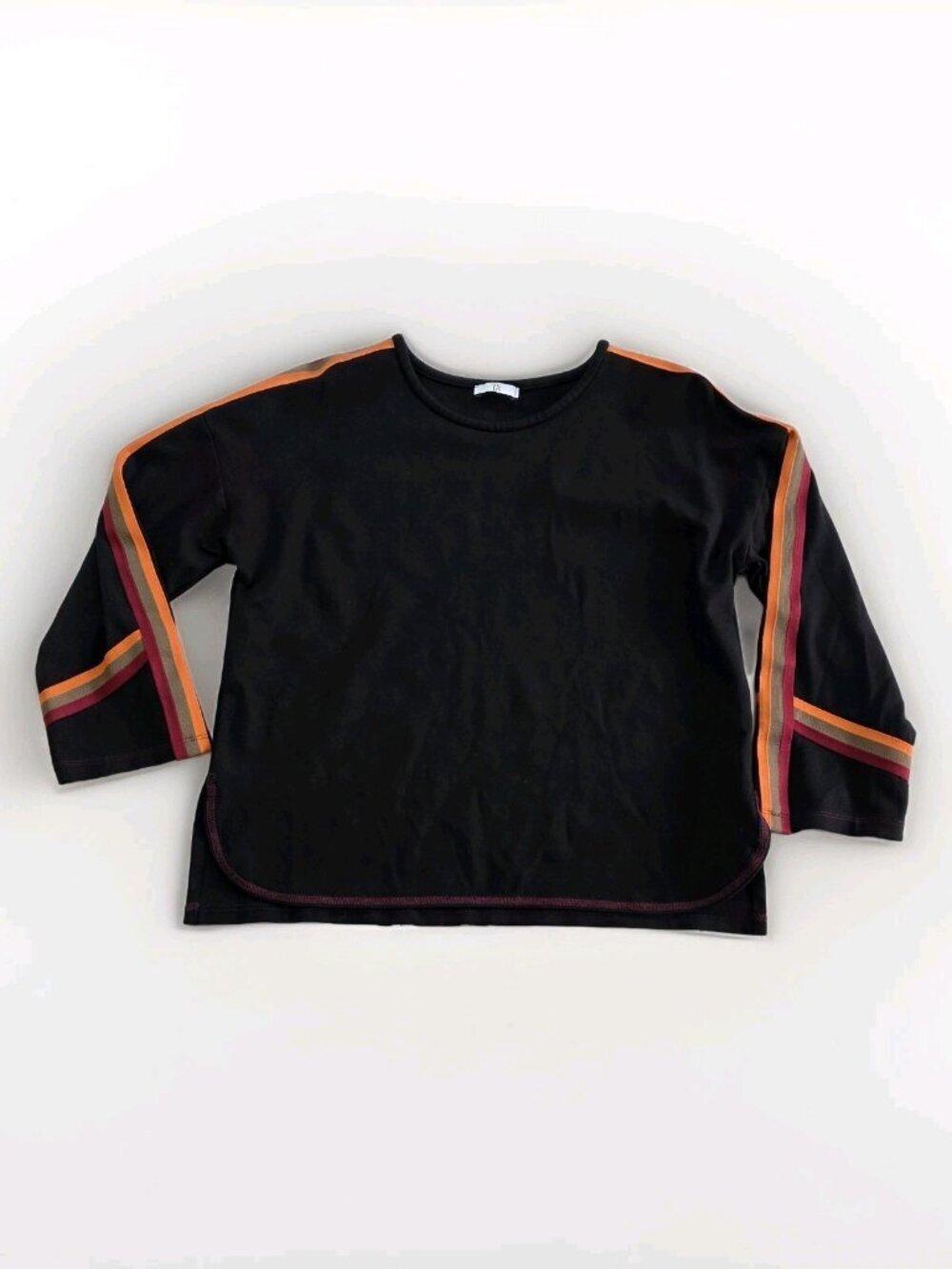 SFIZIO 3/4 Sleeve Top Womens US 2 Black Multi Stripe Accent Boho Whimsigoth Chic